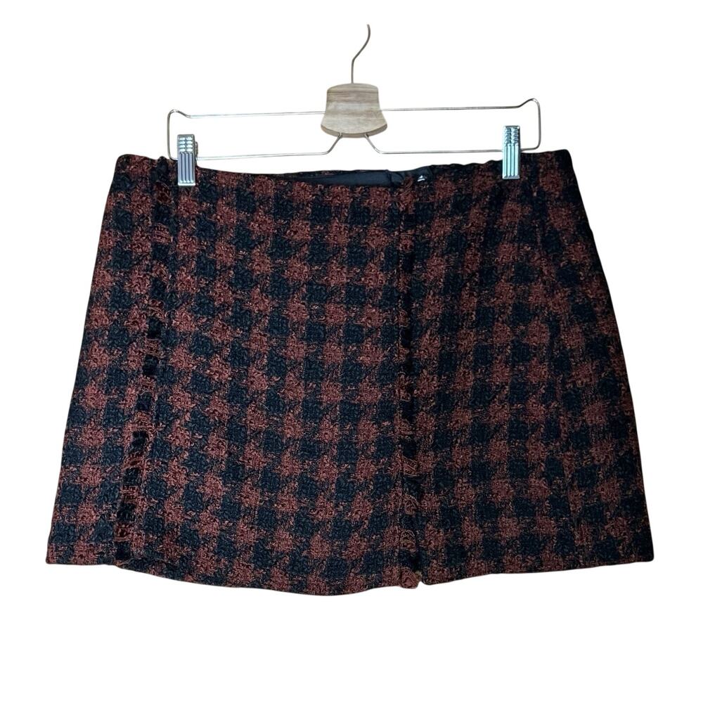 House of Harlow 1960 Tweed Retro Glam Houndstooth Mini Skirt Sz Large Academia